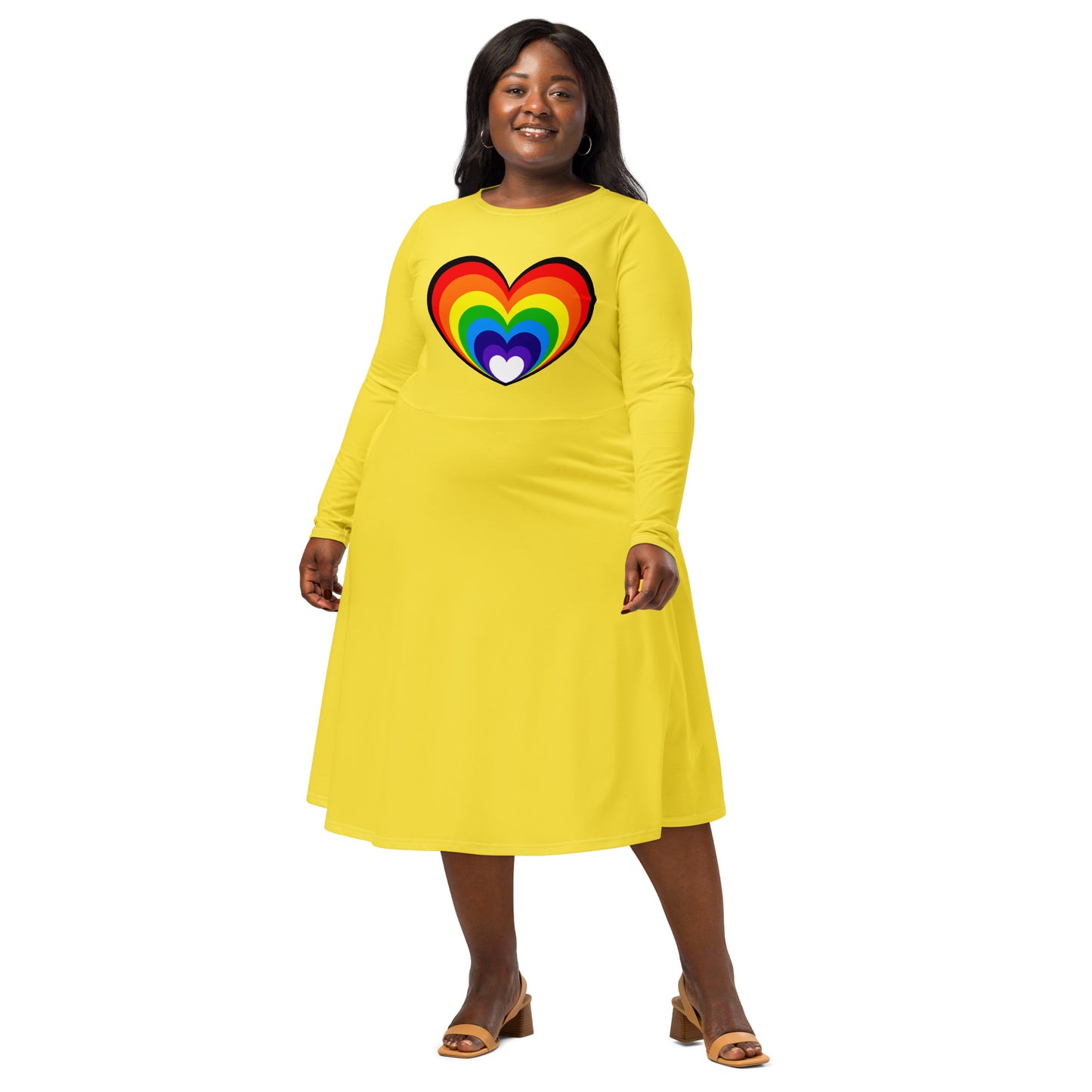 Long-Sleeve Midi Dress: Rainbow Heart