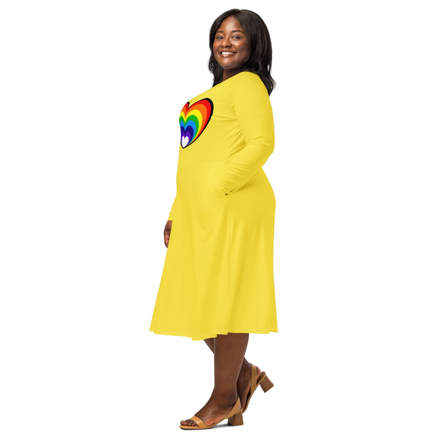 Long-Sleeve Midi Dress: Rainbow Heart
