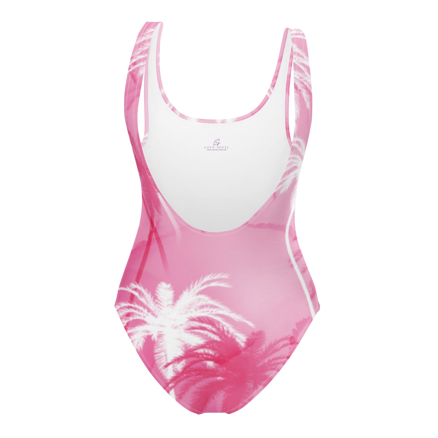 One-Piece Swimsuit: Pink & Palm Trees