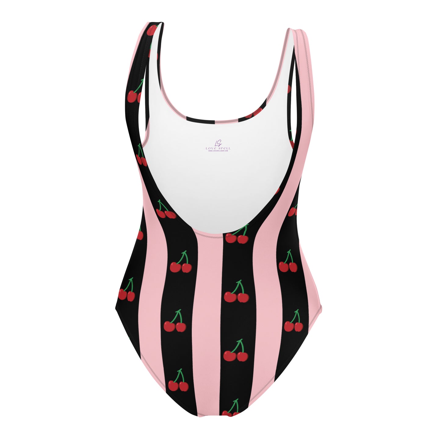 One-Piece Swimsuit: Black, Pink & Cherries