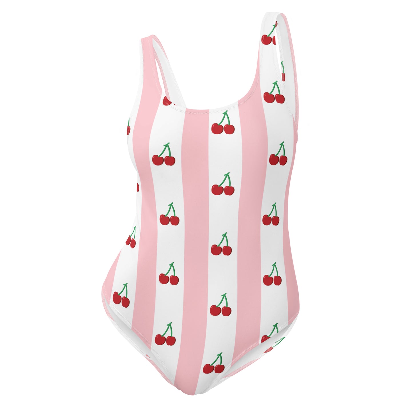 One-Piece Swimsuit: White, Pink & Cherries
