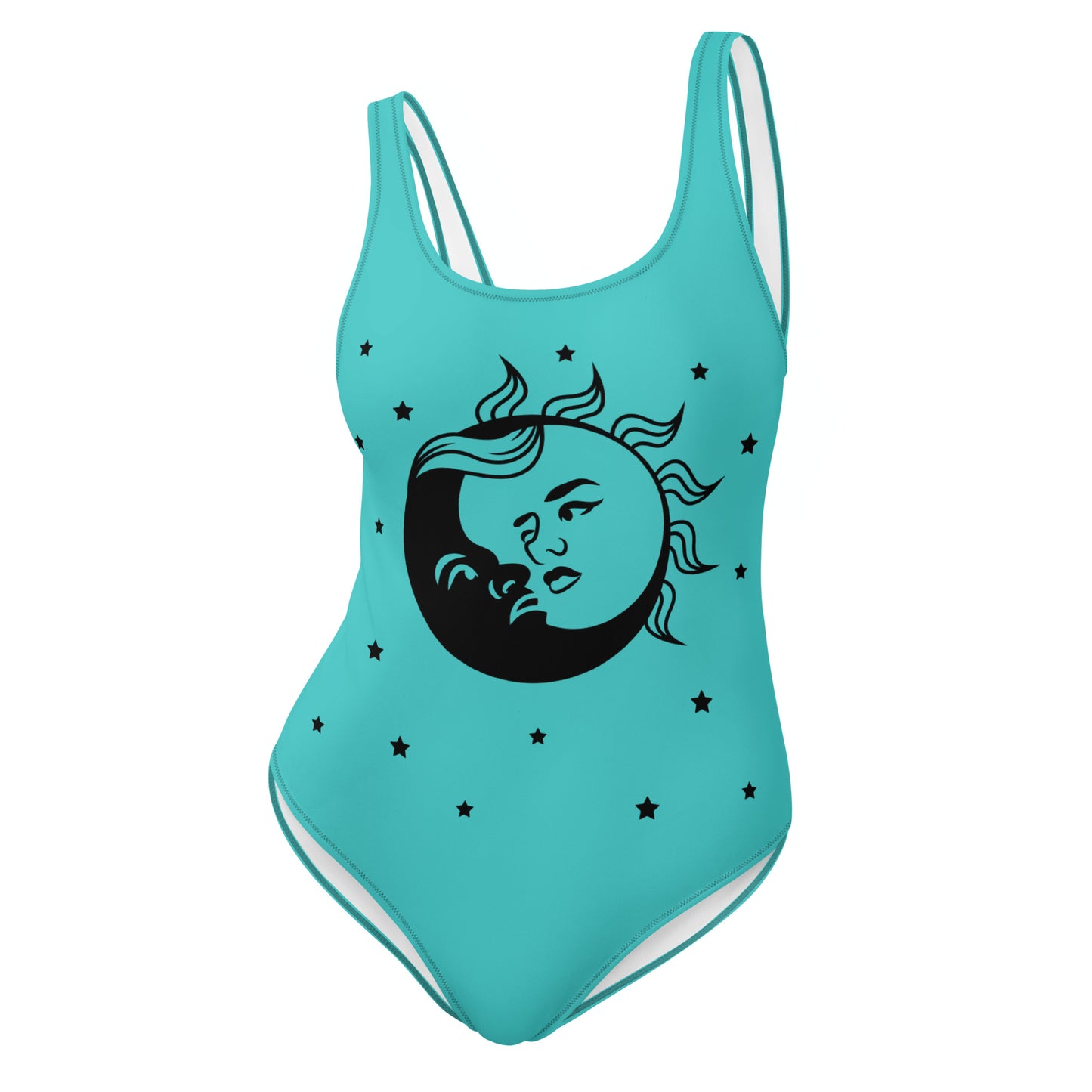 One-Piece Swimsuit: Sun, Moon, and Stars (dark turqouise)