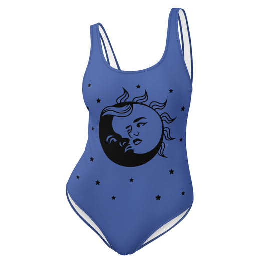 One-Piece Swimsuit: Sun, Moon, and Stars (mariner blue)