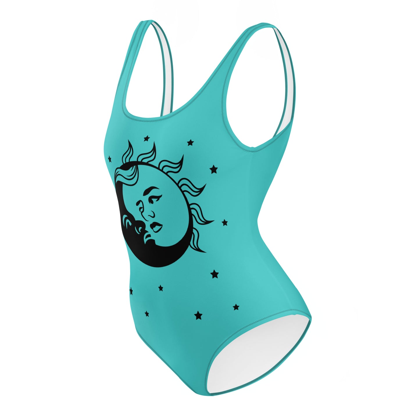 One-Piece Swimsuit: Sun, Moon, and Stars (dark turqouise)