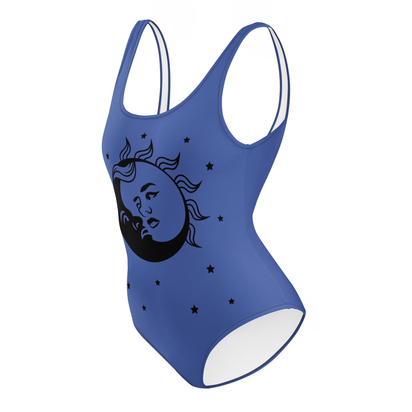 One-Piece Swimsuit: Sun, Moon, and Stars (mariner blue)