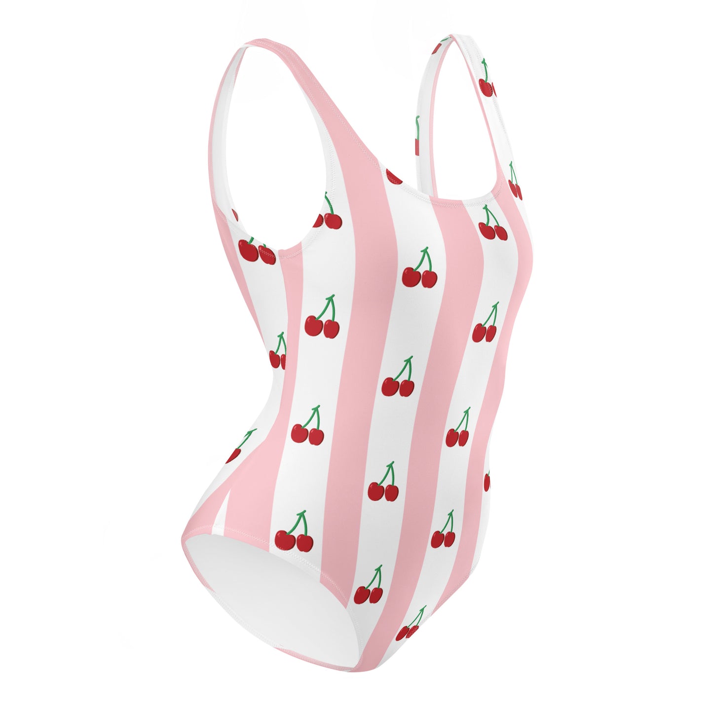 One-Piece Swimsuit: White, Pink & Cherries