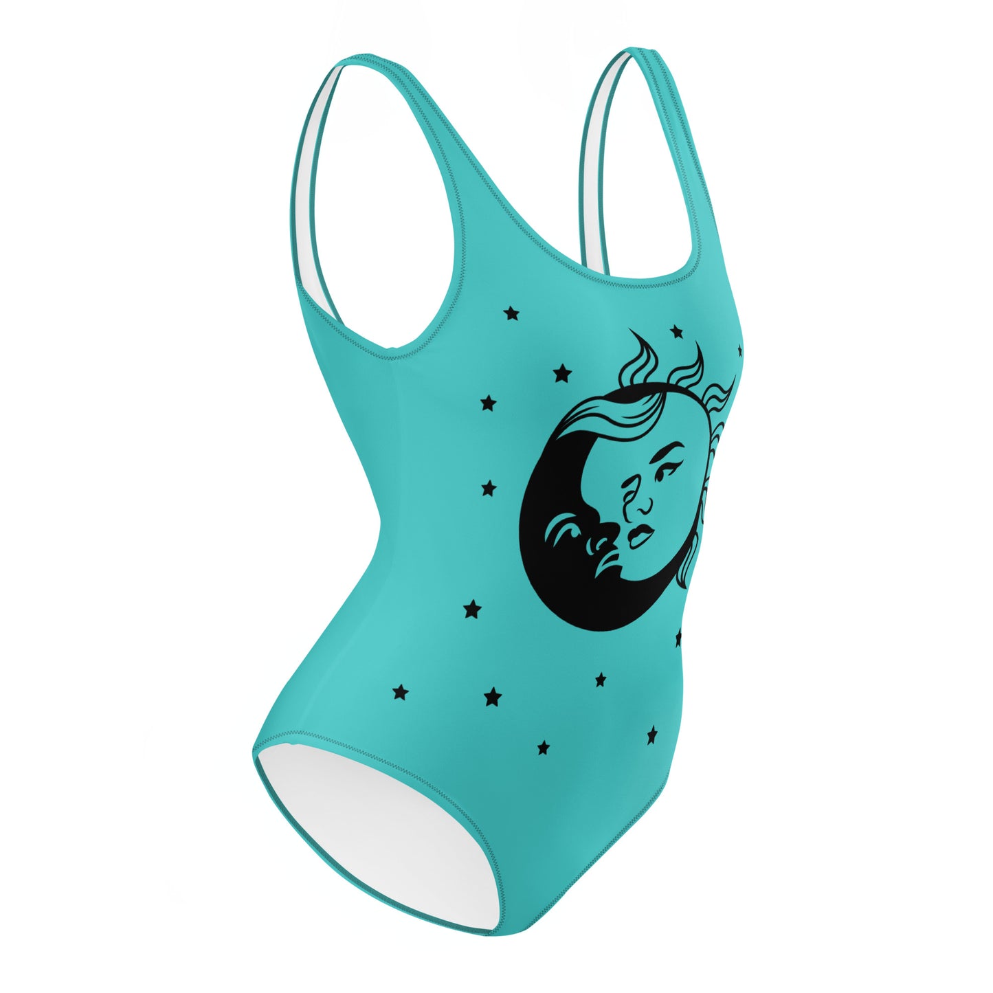 One-Piece Swimsuit: Sun, Moon, and Stars (dark turqouise)