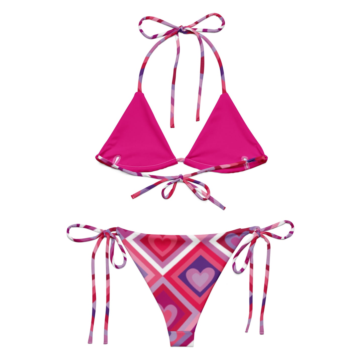 All-Over Print Recycled String Bikini: Loving Hearts