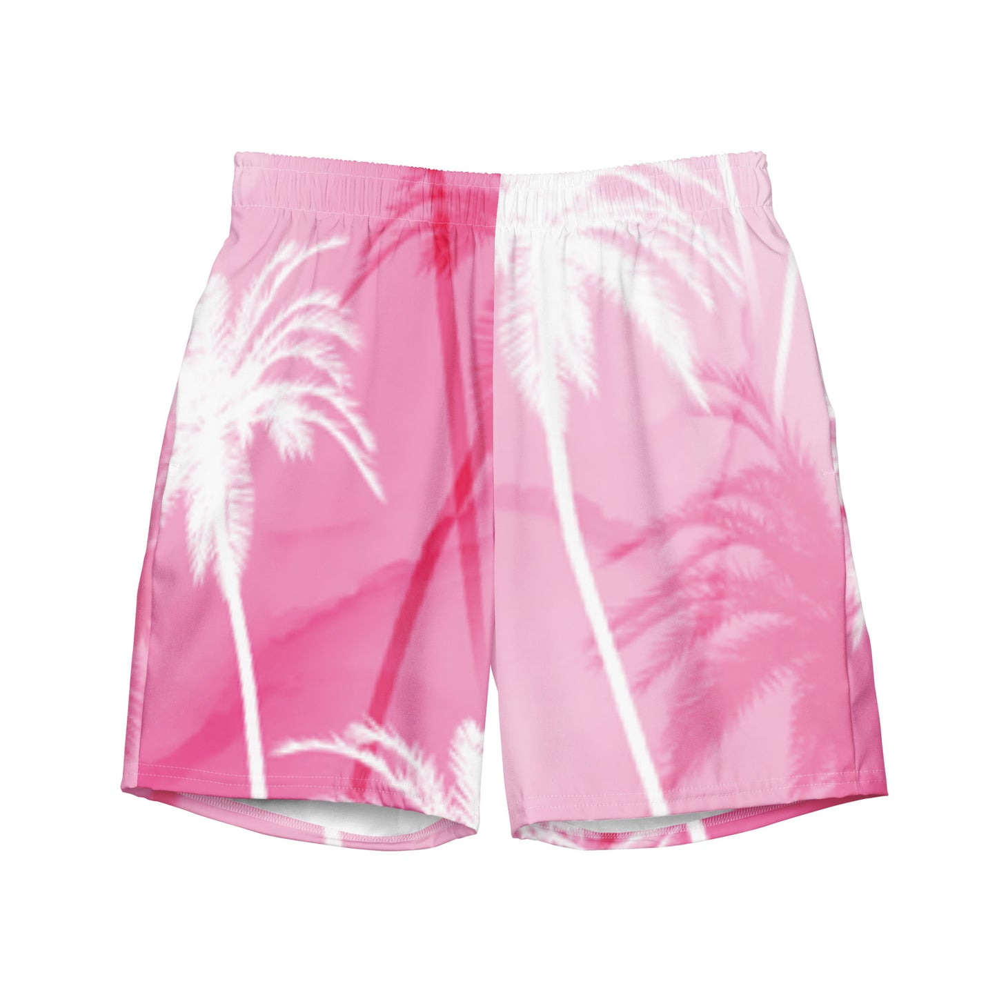 All-Over Print Recycled Swim Shorts: Pink & Palm Trees