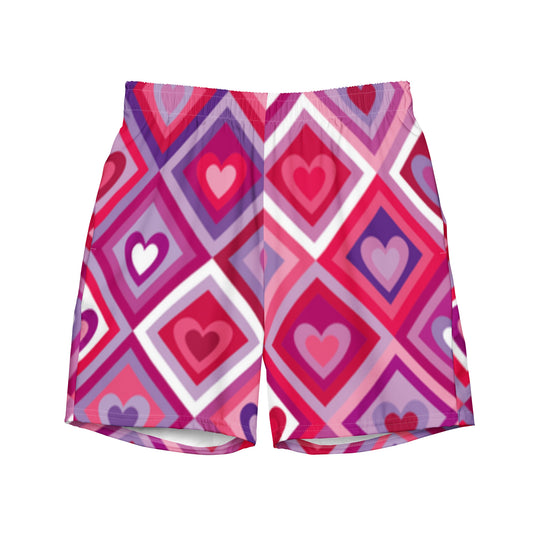 All-Over Print Recycled Swim Shorts: Loving Hearts