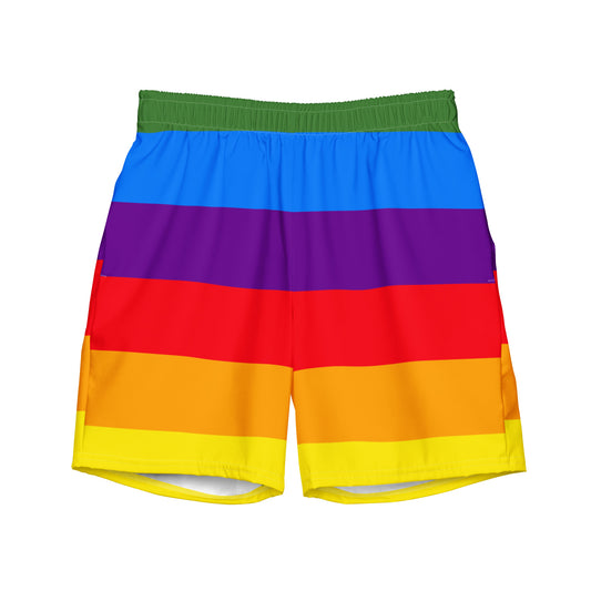 All-Over Print Recycled Swim Shorts: Rainbow Stripes