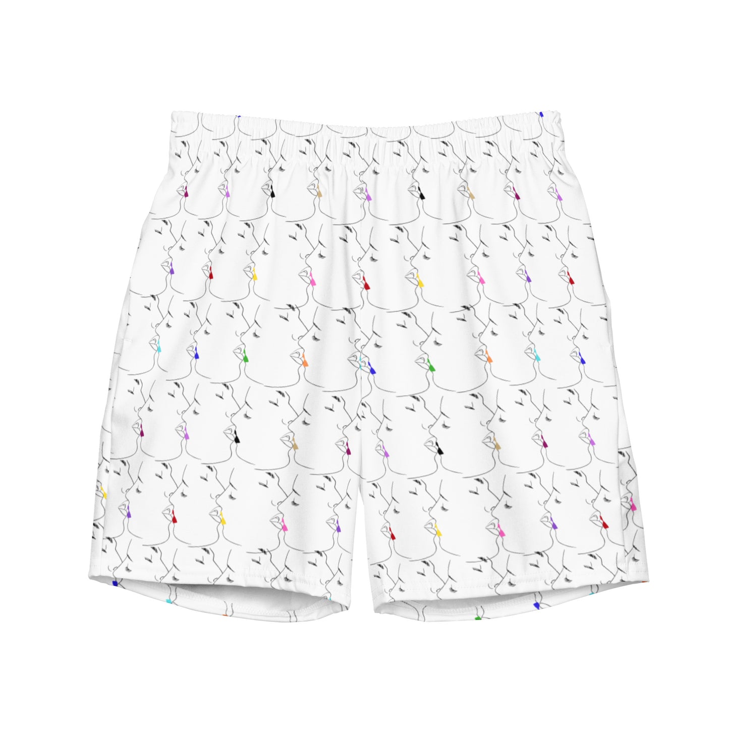 All-Over Print Recycled Swim Shorts: Tender Kisses Print (on white)