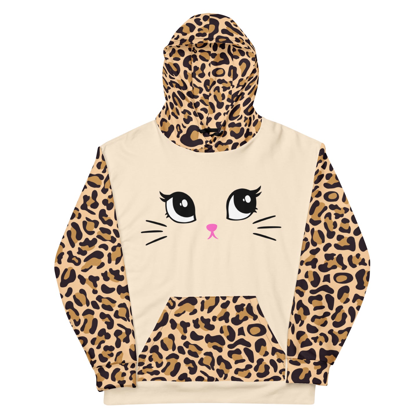 Leopard Kitty Cat Hoodie (Soft, Recycled Polyester Blend, Unisex)
