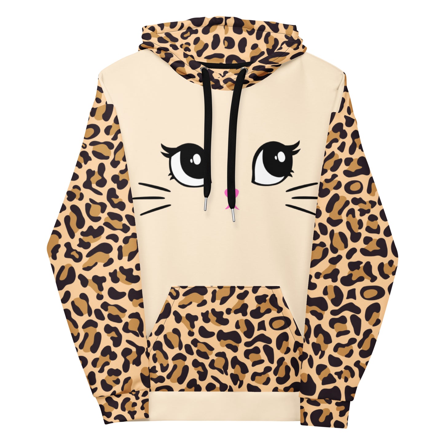 Leopard Kitty Cat Hoodie (Soft, Recycled Polyester Blend, Unisex)