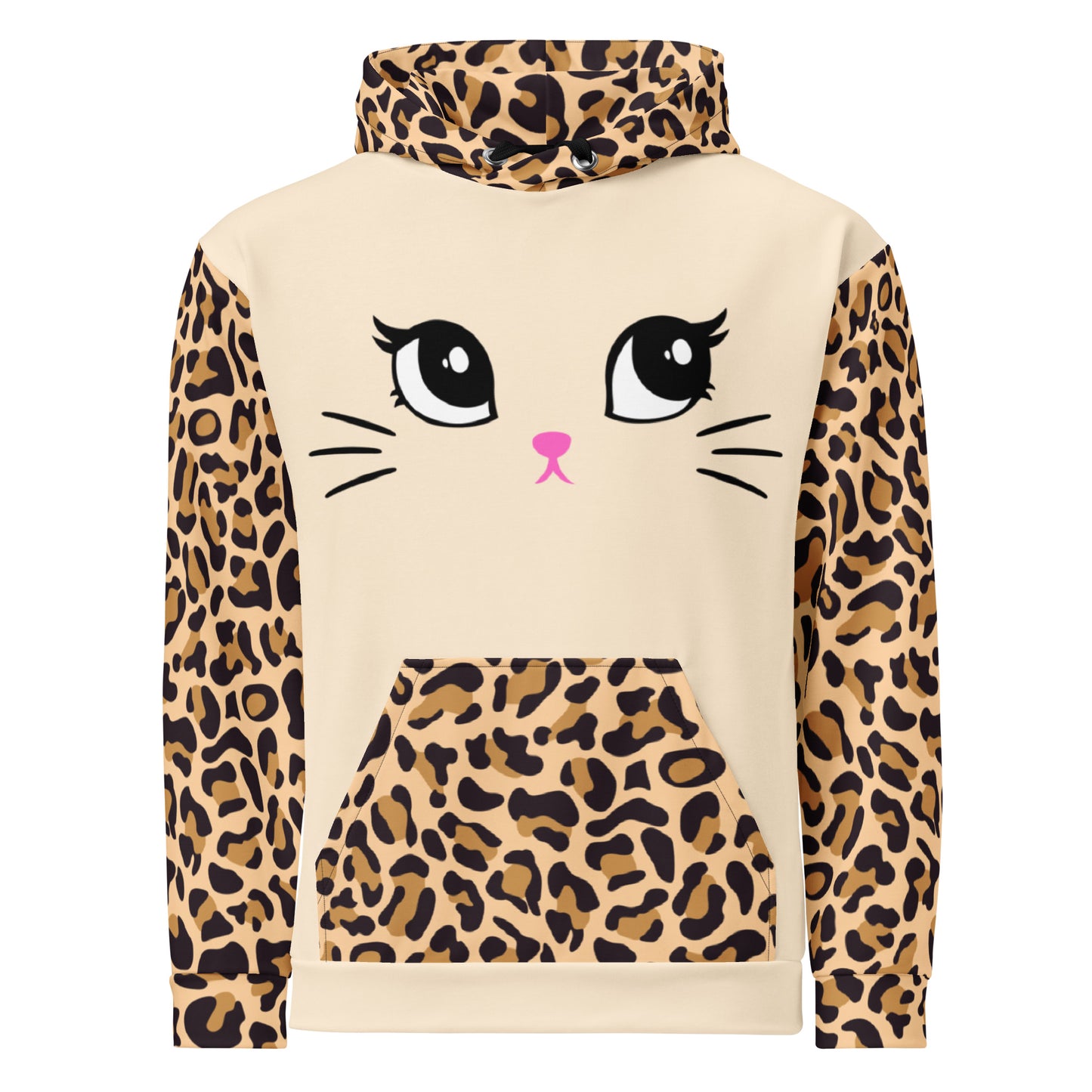 Leopard Kitty Cat Hoodie (Soft, Recycled Polyester Blend, Unisex)