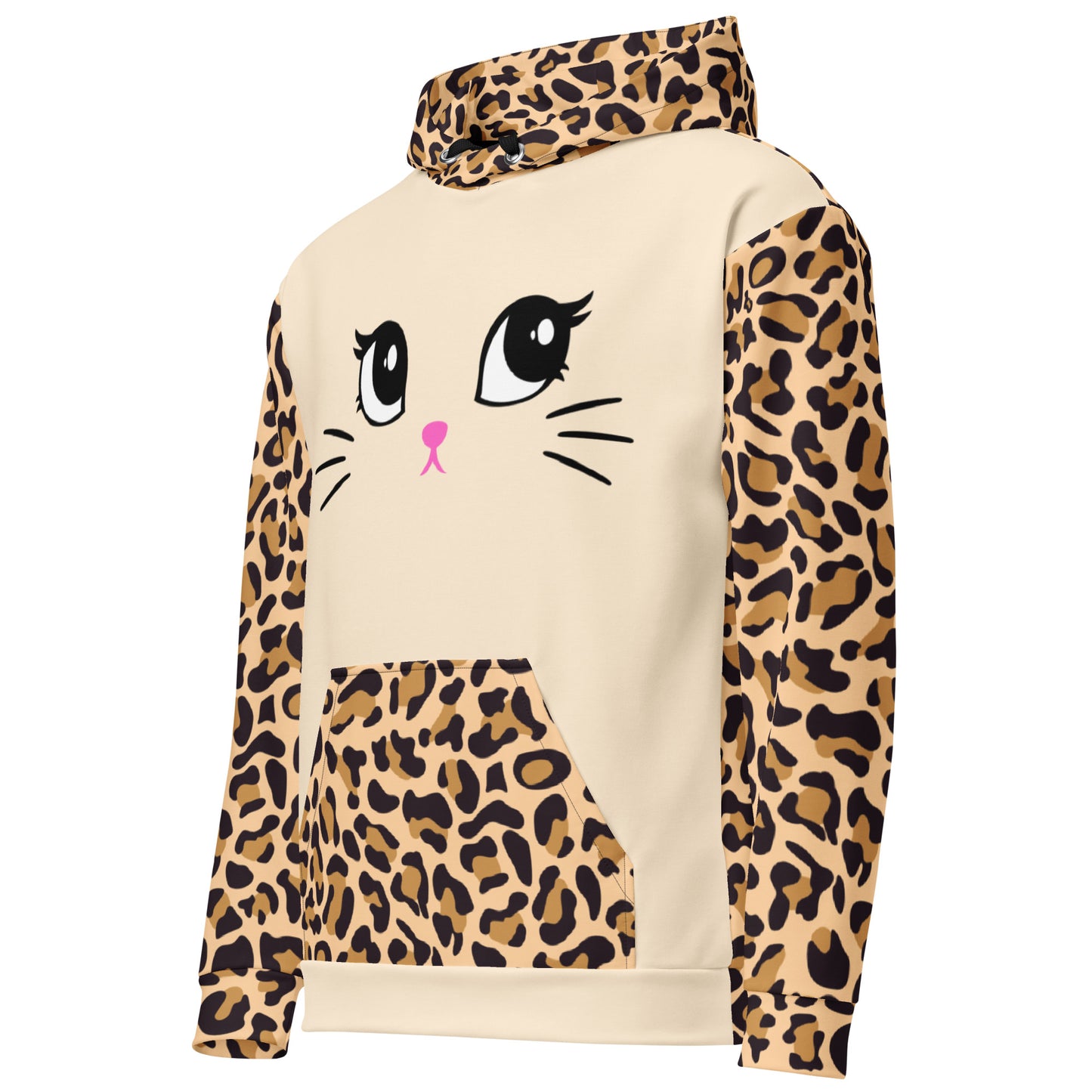 Leopard Kitty Cat Hoodie (Soft, Recycled Polyester Blend, Unisex)