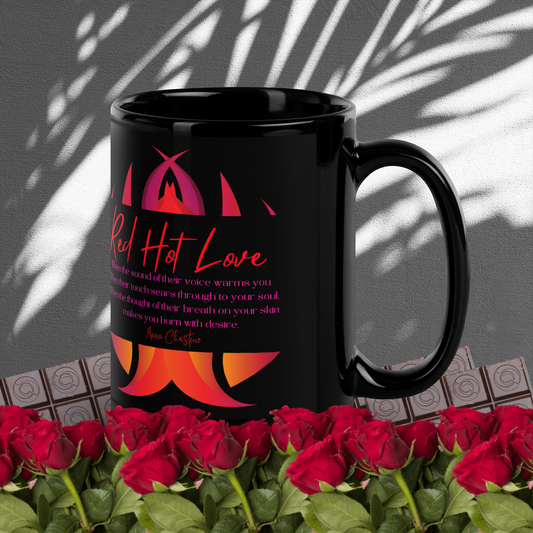 Black Glossy Mug: Red Hot Love Quote (flames)