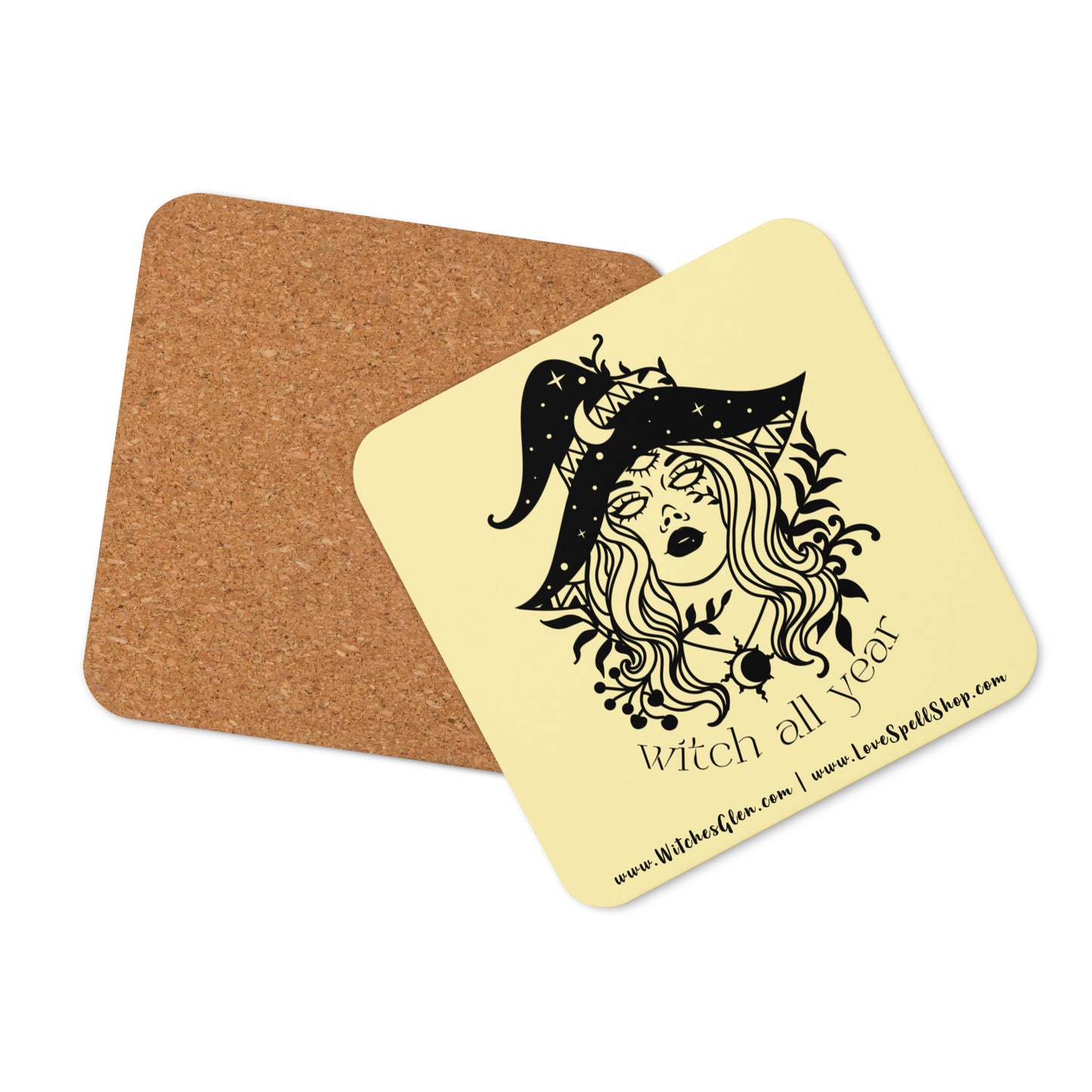 Cork-back Coaster: Witch All Year (banana yellow)
