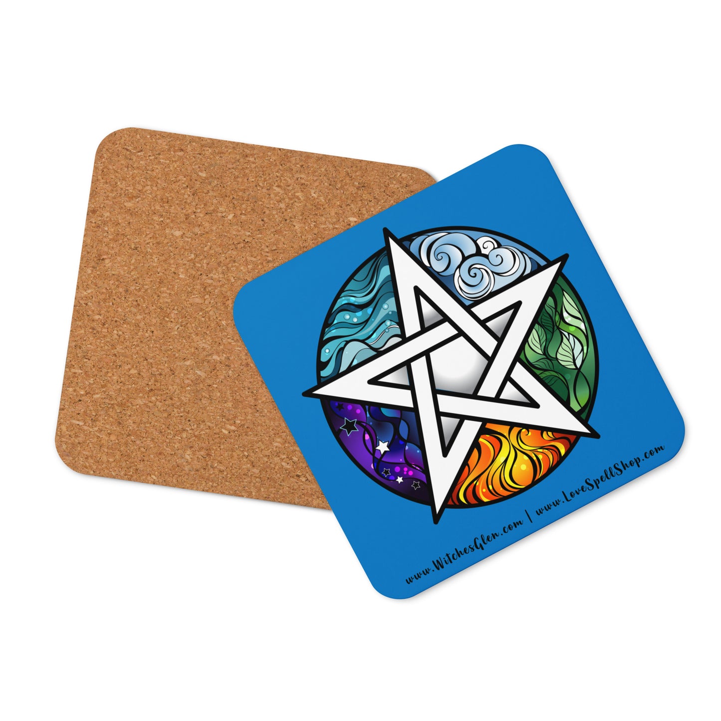 Cork-back Coaster: Pentacle and Elements (light navy blue)