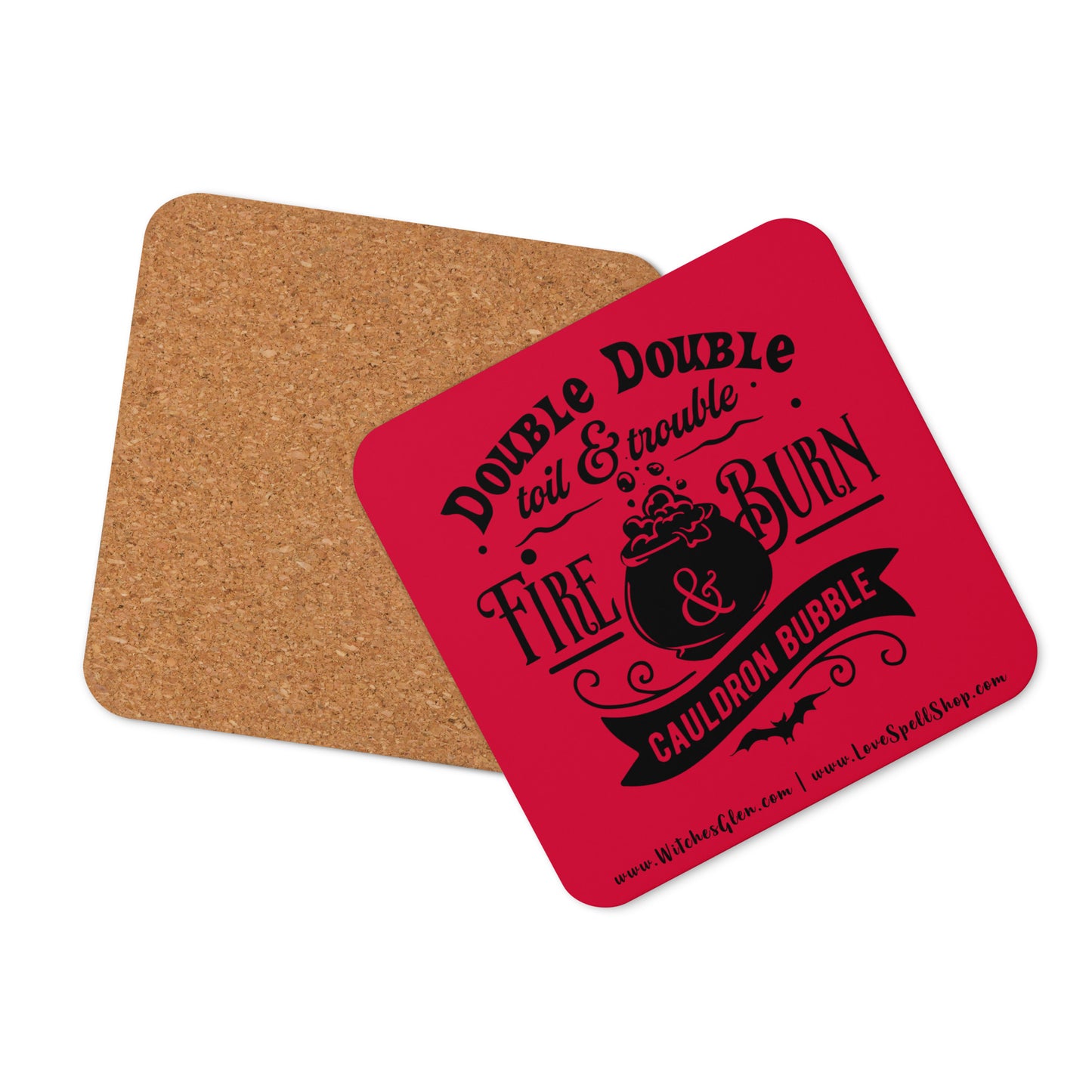 Cork-back Coaster: Double Double Toil & Trouble (crimson red)