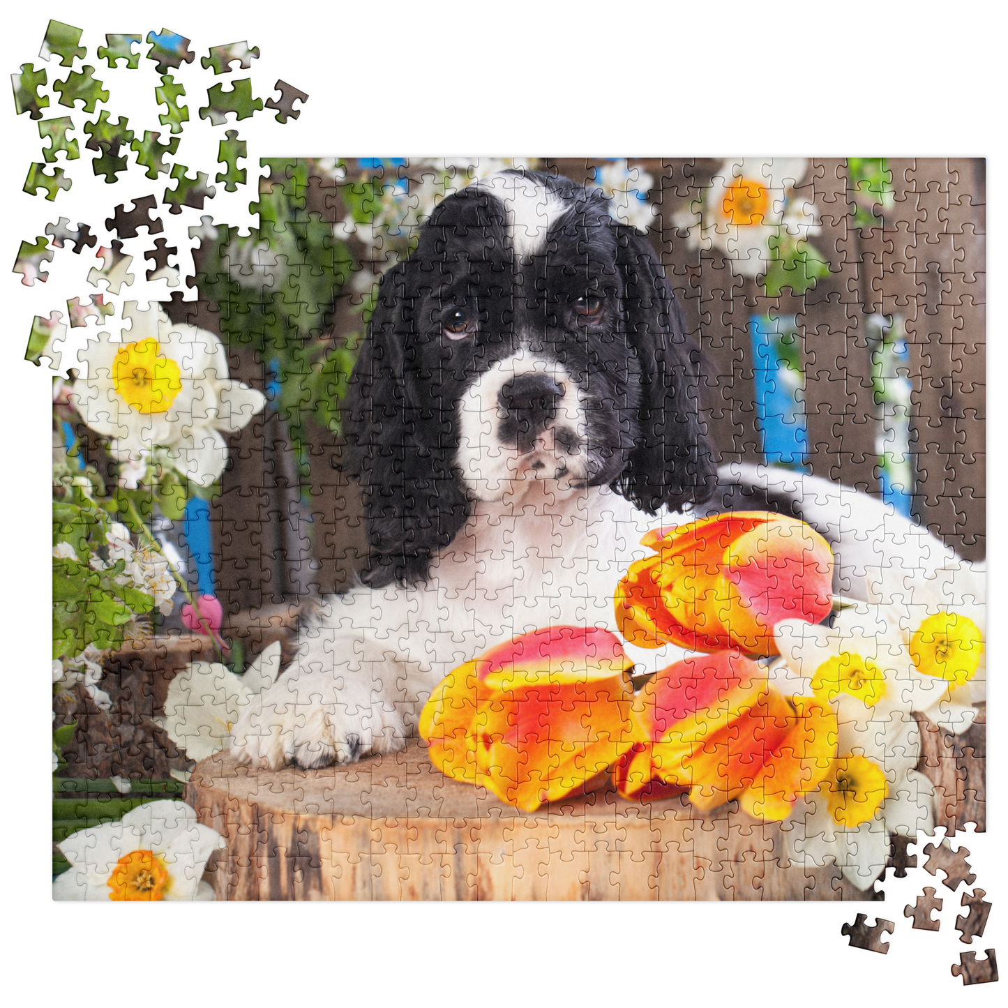 Puppy Jigsaw Puzzle: Spaniel Puppy with Flowers