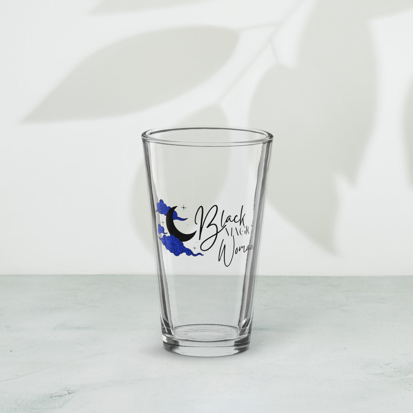 Shaker Pint Glass: Black Magic Woman (blue clouds)