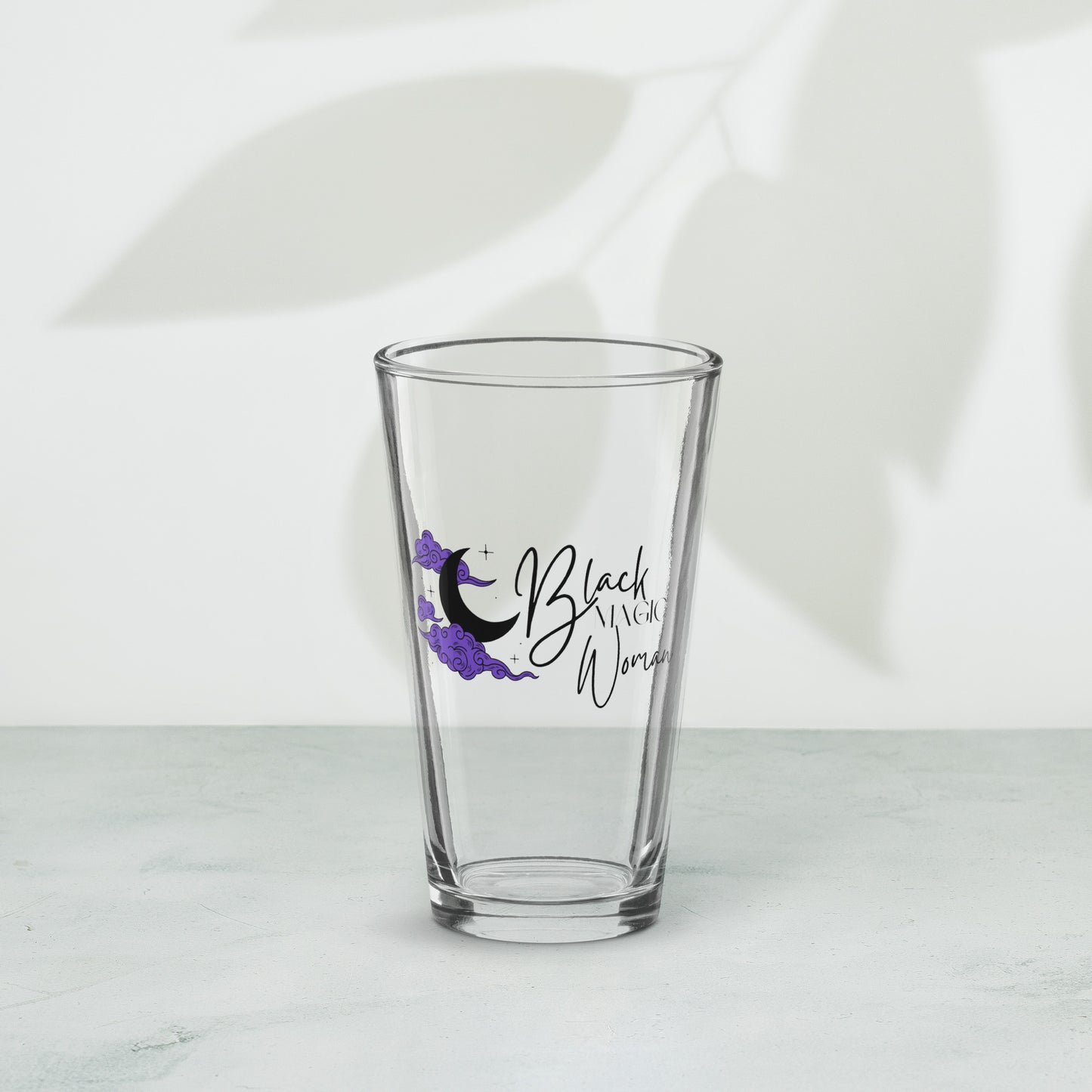 Shaker Pint Glass: Black Magic Woman (purple clouds)