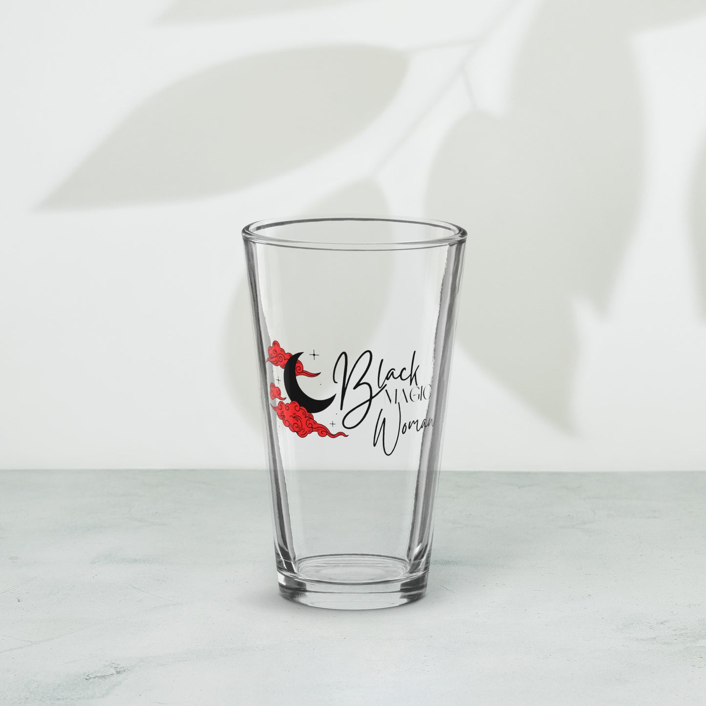 Shaker Pint Glass: Black Magic Woman (red clouds)