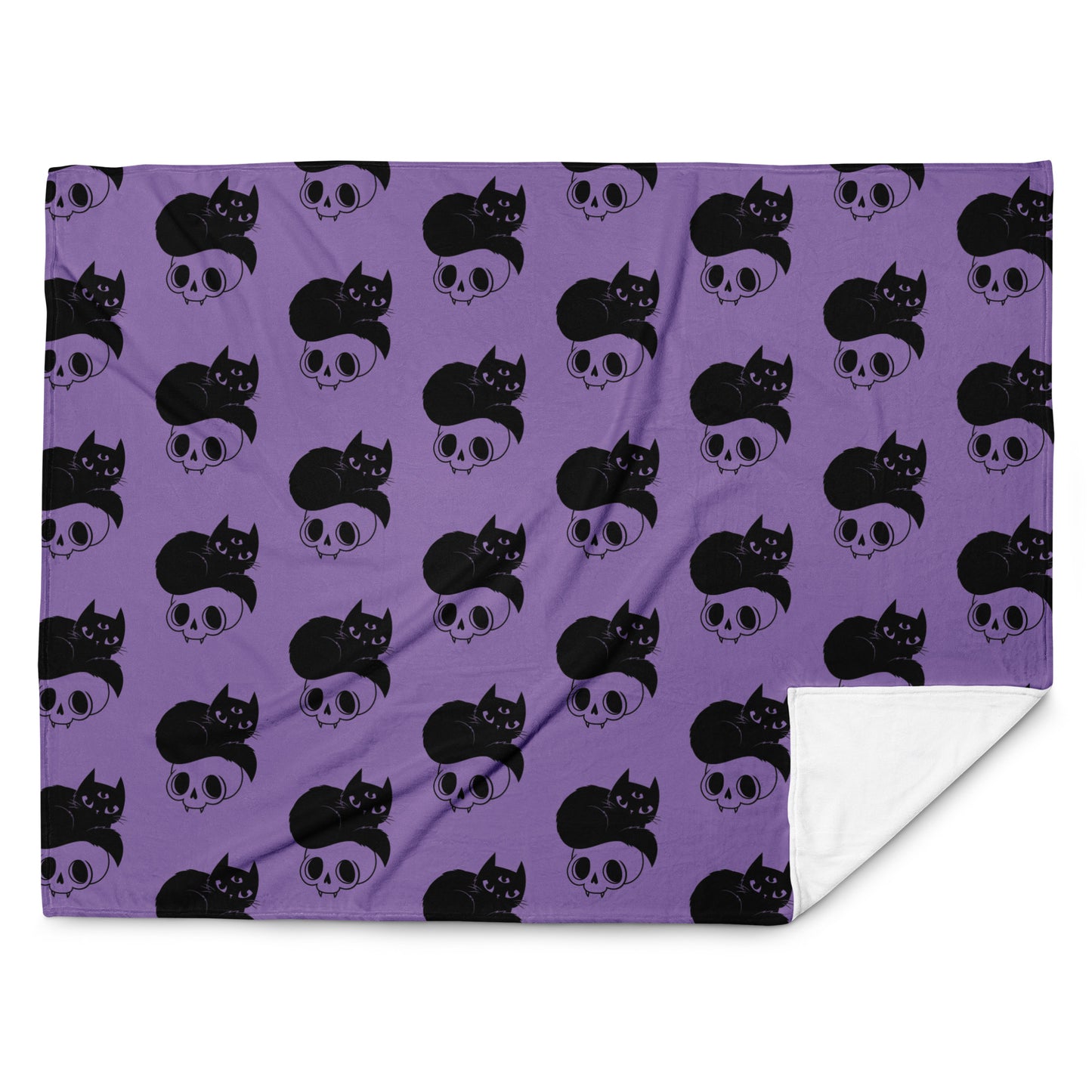 Black Cat Halloween Throw Blanket (Soft Touch, Purple)