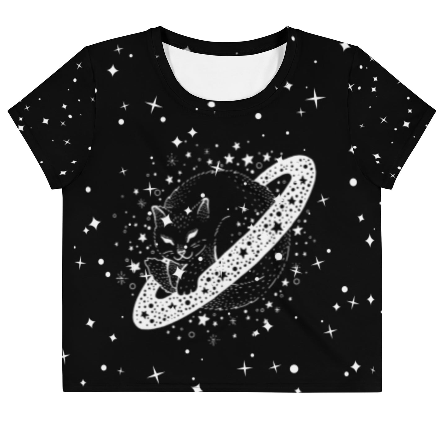 Crop Tee: Cosmic Kitty on a Starry Night