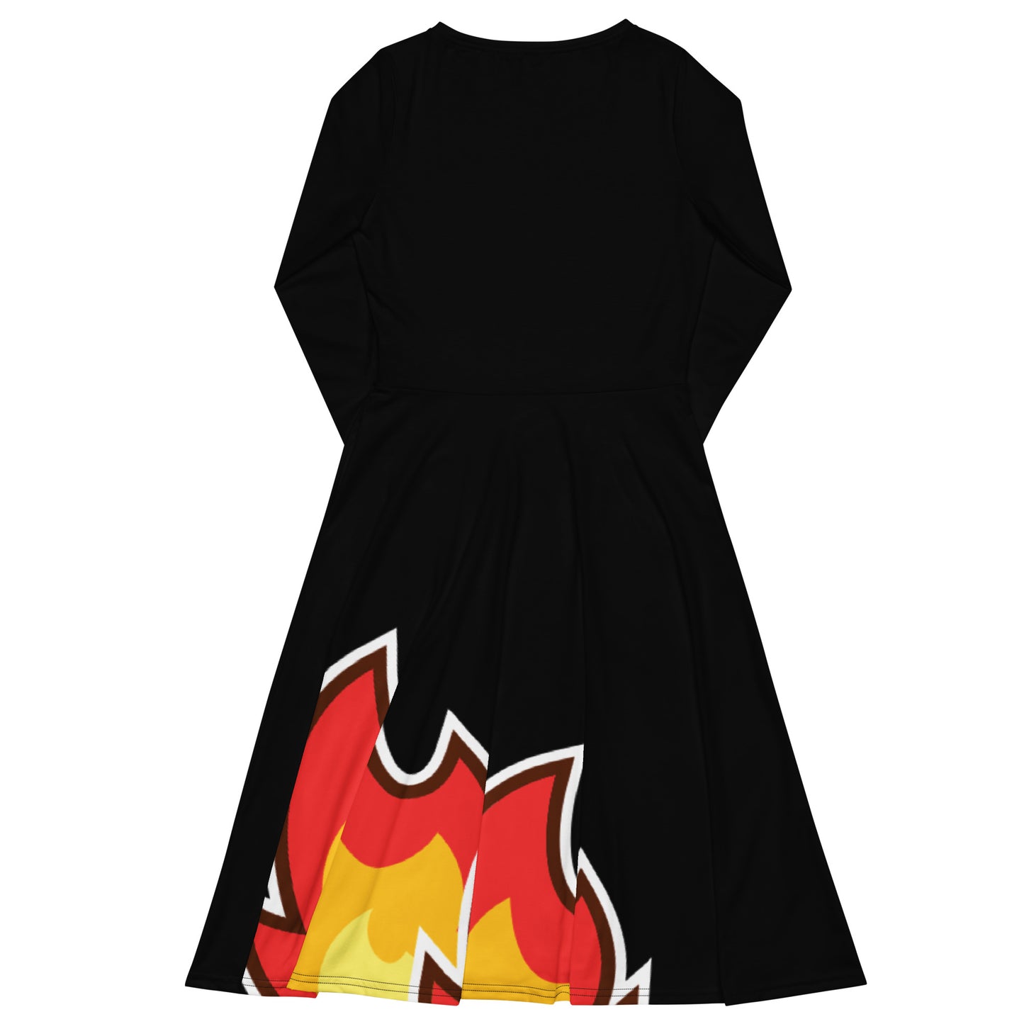 Long-Sleeve Midi Dress: Flames on Black