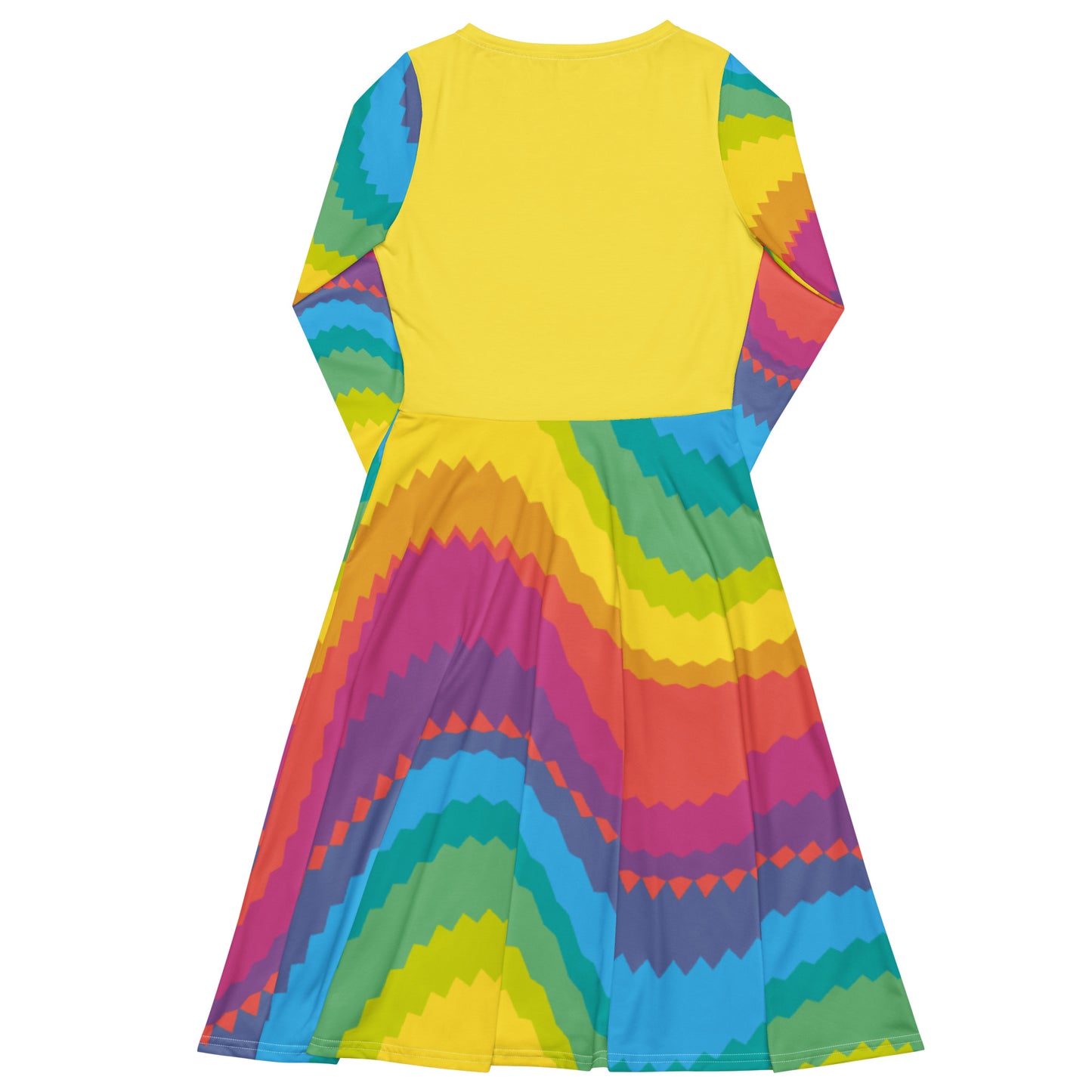 Long-Sleeve Midi Dress: Color Waves with Purple Heart