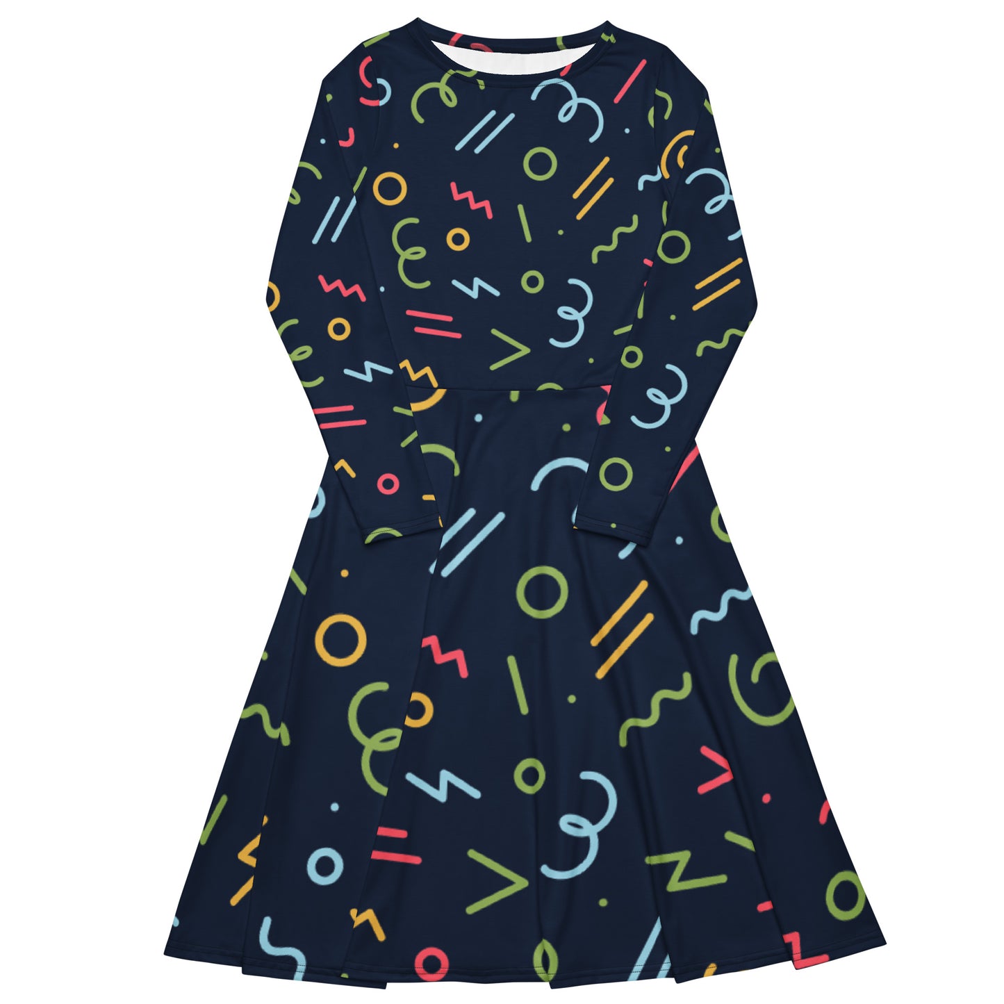 Long-Sleeve Midi Dress: Confetti on Navy