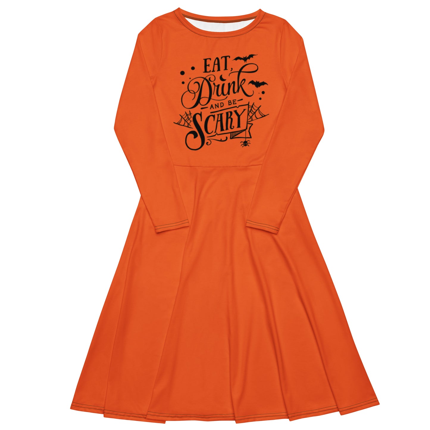 Long-Sleeve Midi Dress: Eat Drink and Be Scary (orange)