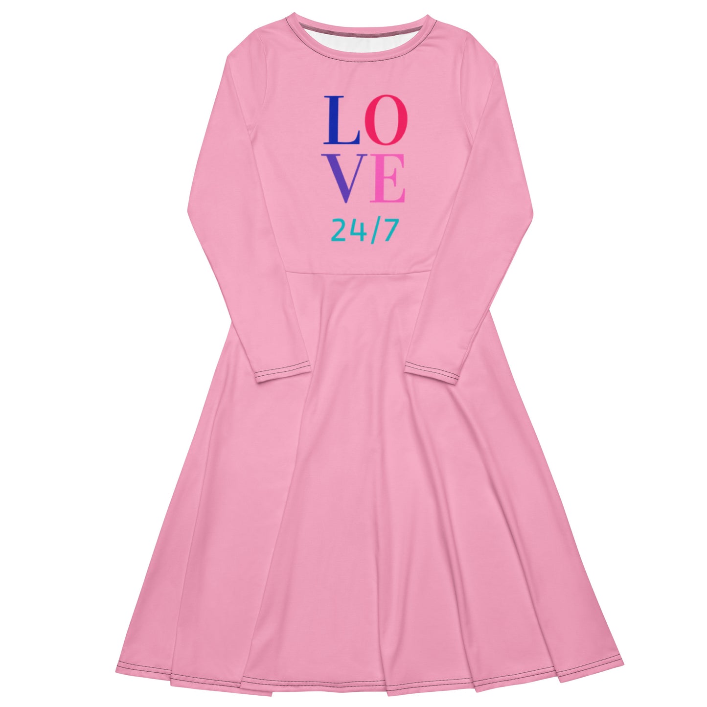 Long-Sleeve Midi Dress: Love 24/7 (cotton candy pink)