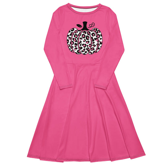 Long-Sleeve Midi Dress: Leopard Print Pumpkin (brilliant pink)