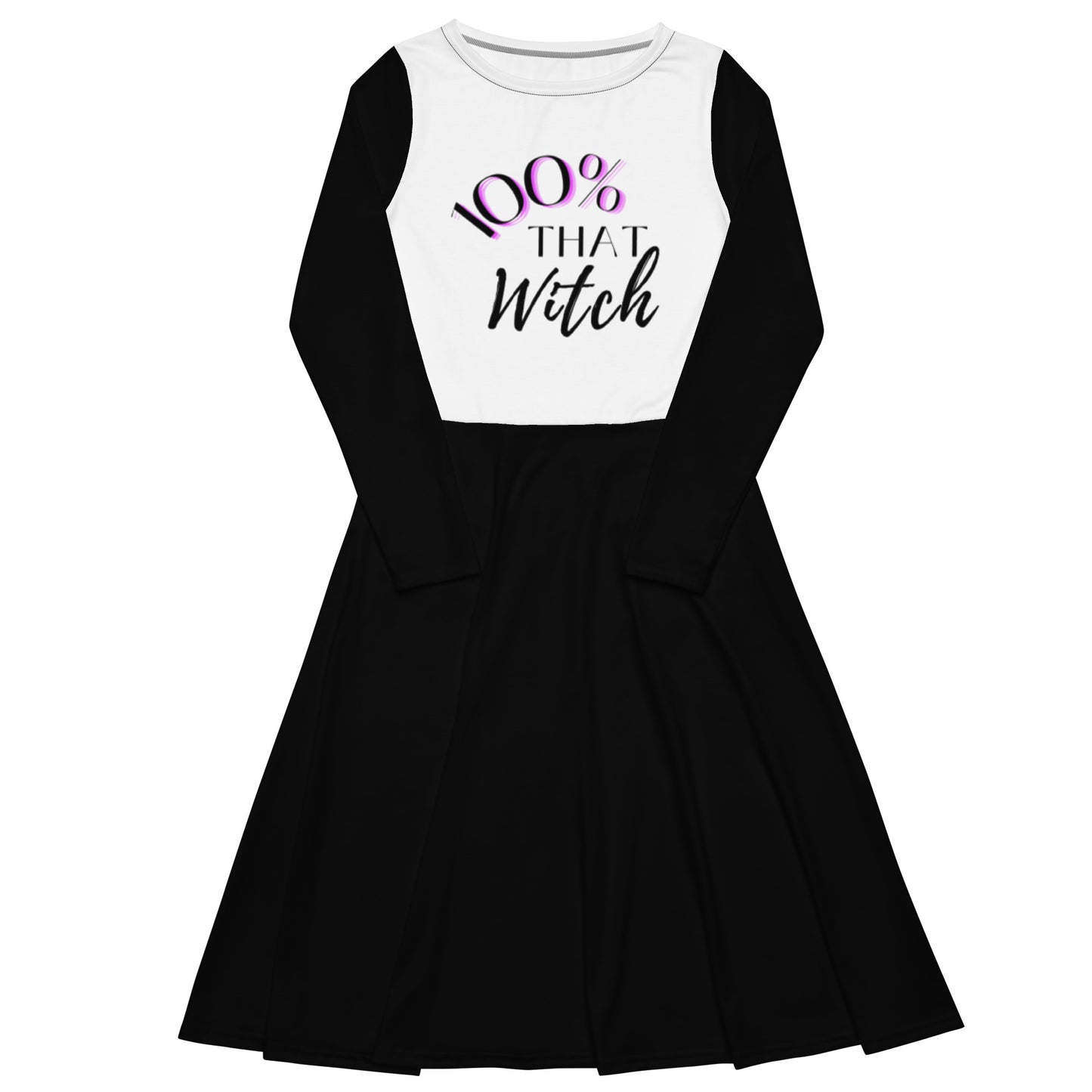 Long-Sleeve Midi Dress: 100% That Witch (purple highlight)