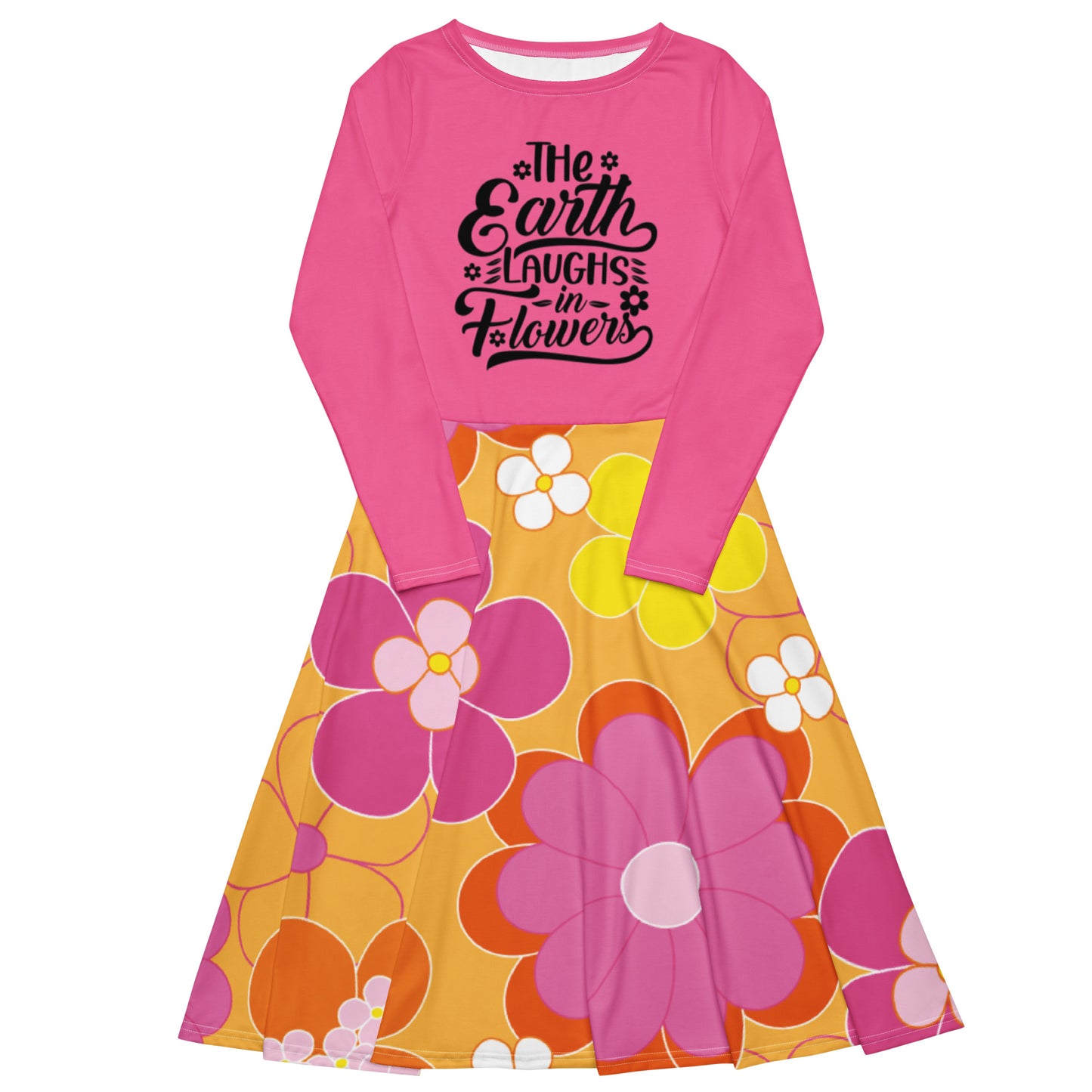 Long-Sleeve Midi Dress: The Earth Laughs in Flowers