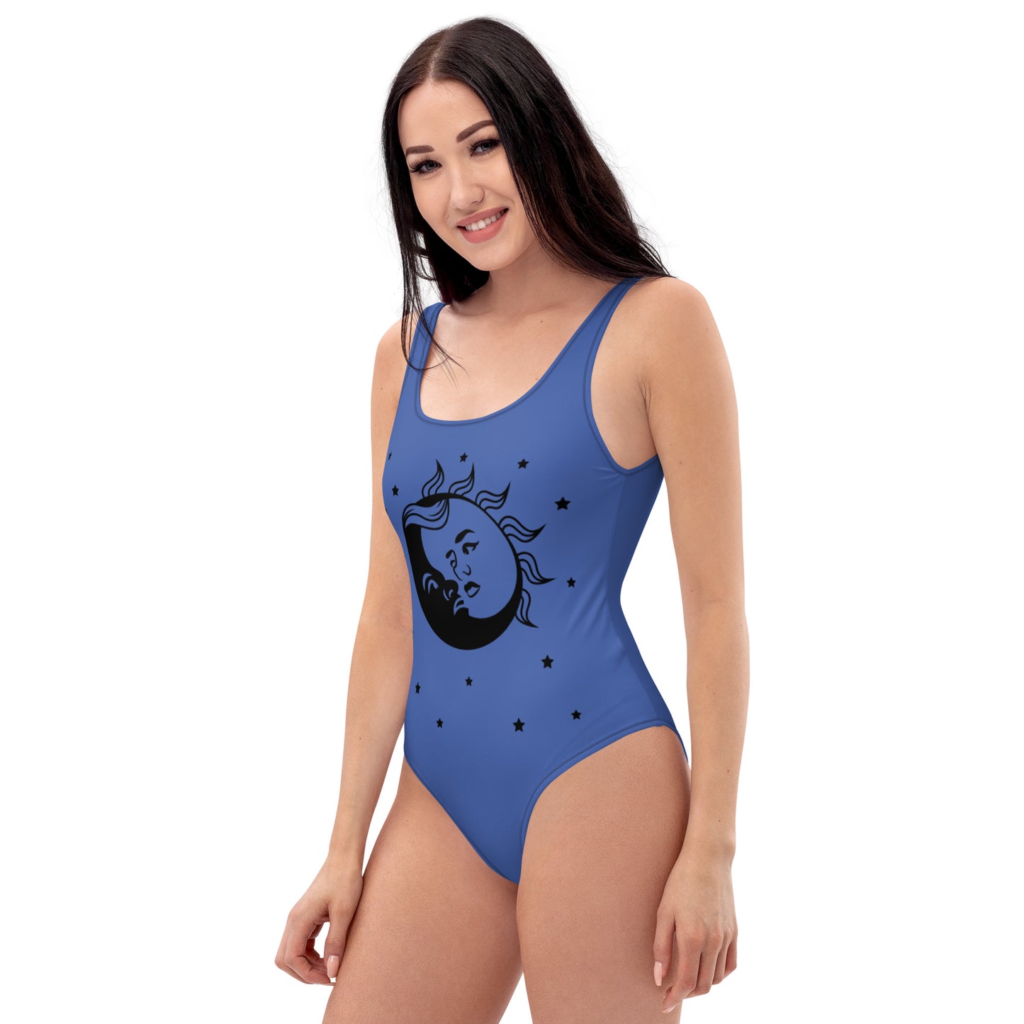 One-Piece Swimsuit: Sun, Moon, and Stars (mariner blue)