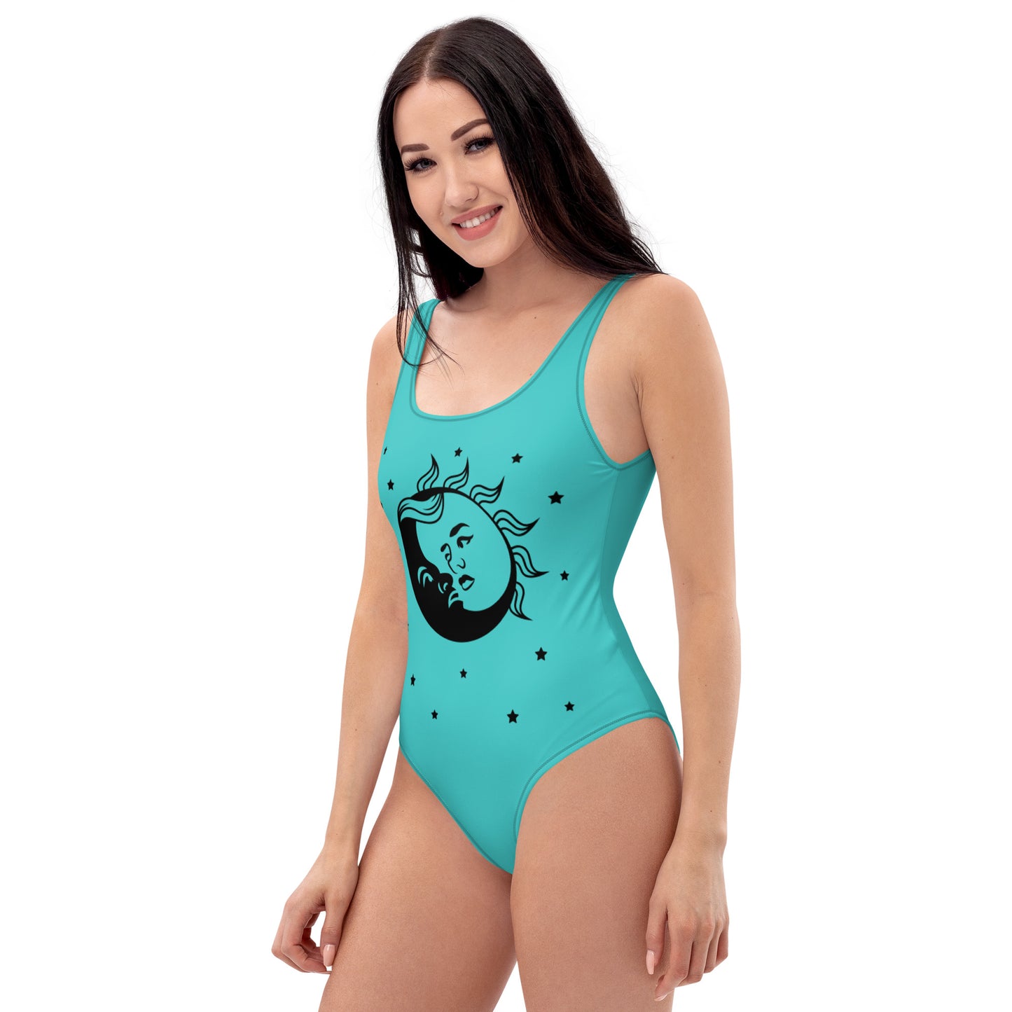 One-Piece Swimsuit: Sun, Moon, and Stars (dark turqouise)