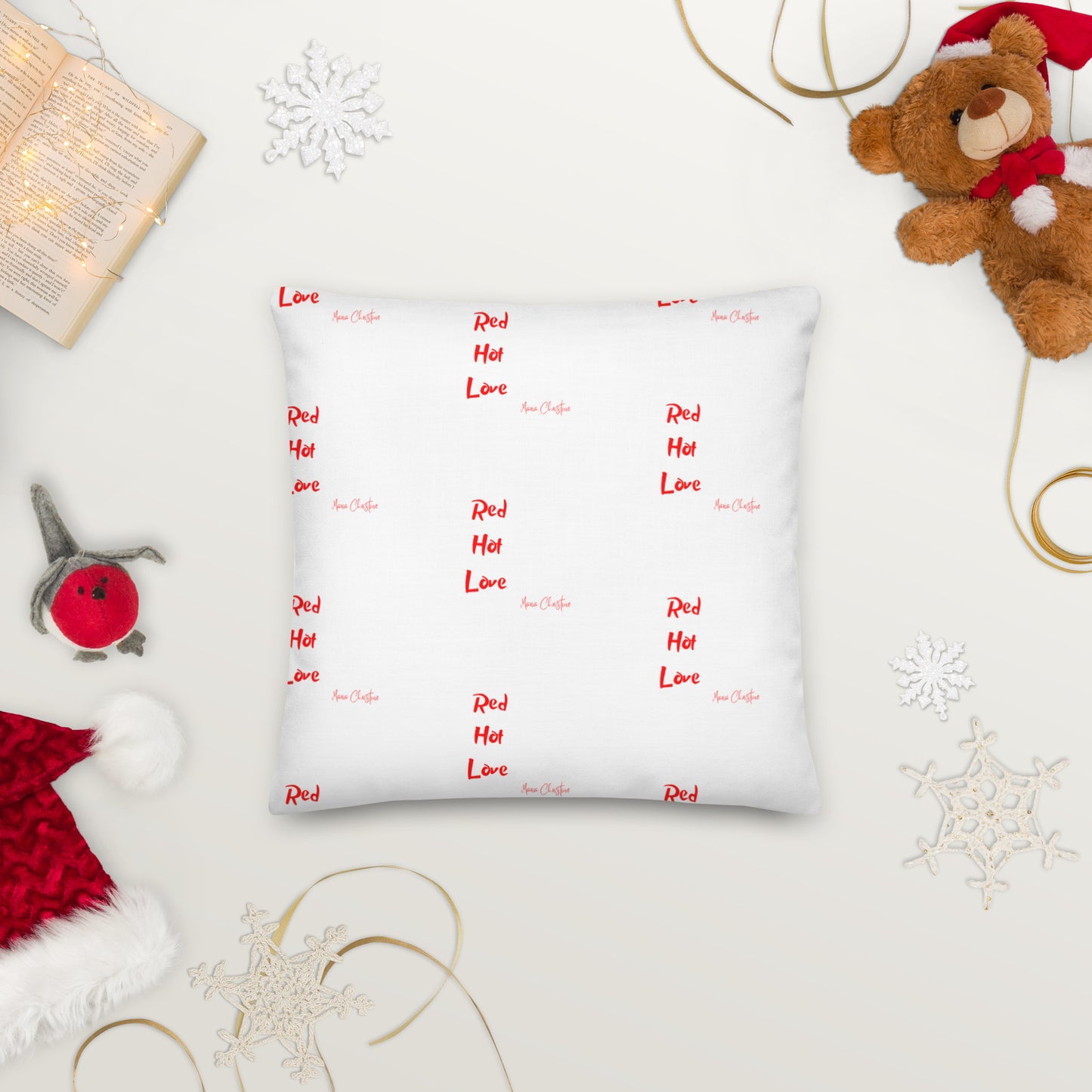 Premium Pillow: Red Hot Love Quote (red and white text)