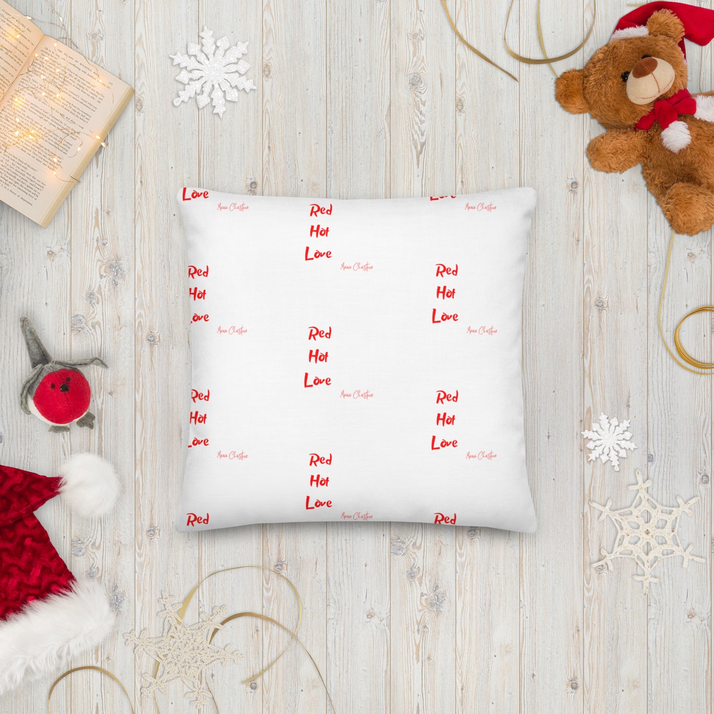 Premium Pillow: Red Hot Love Quote (red and white text)