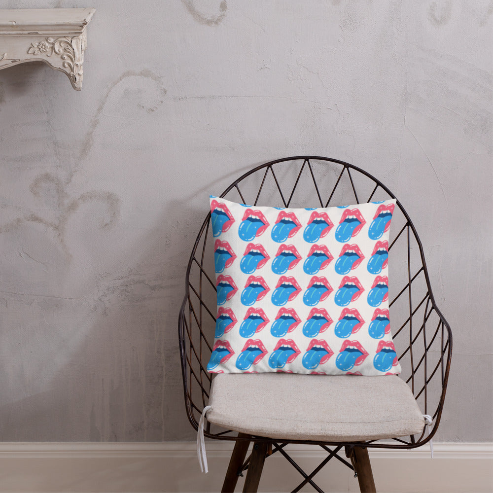 Premium Pillow: Lips, Blue Tongue