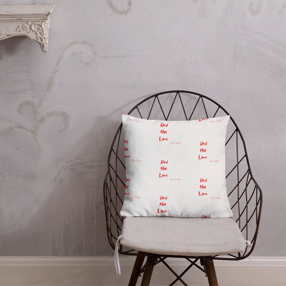 Premium Pillow: Red Hot Love Quote (red and white text)