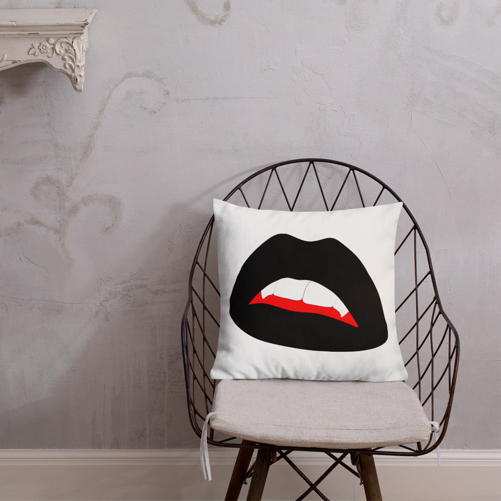 Premium Pillow: Black Vamp Lips on White (print on both sides)