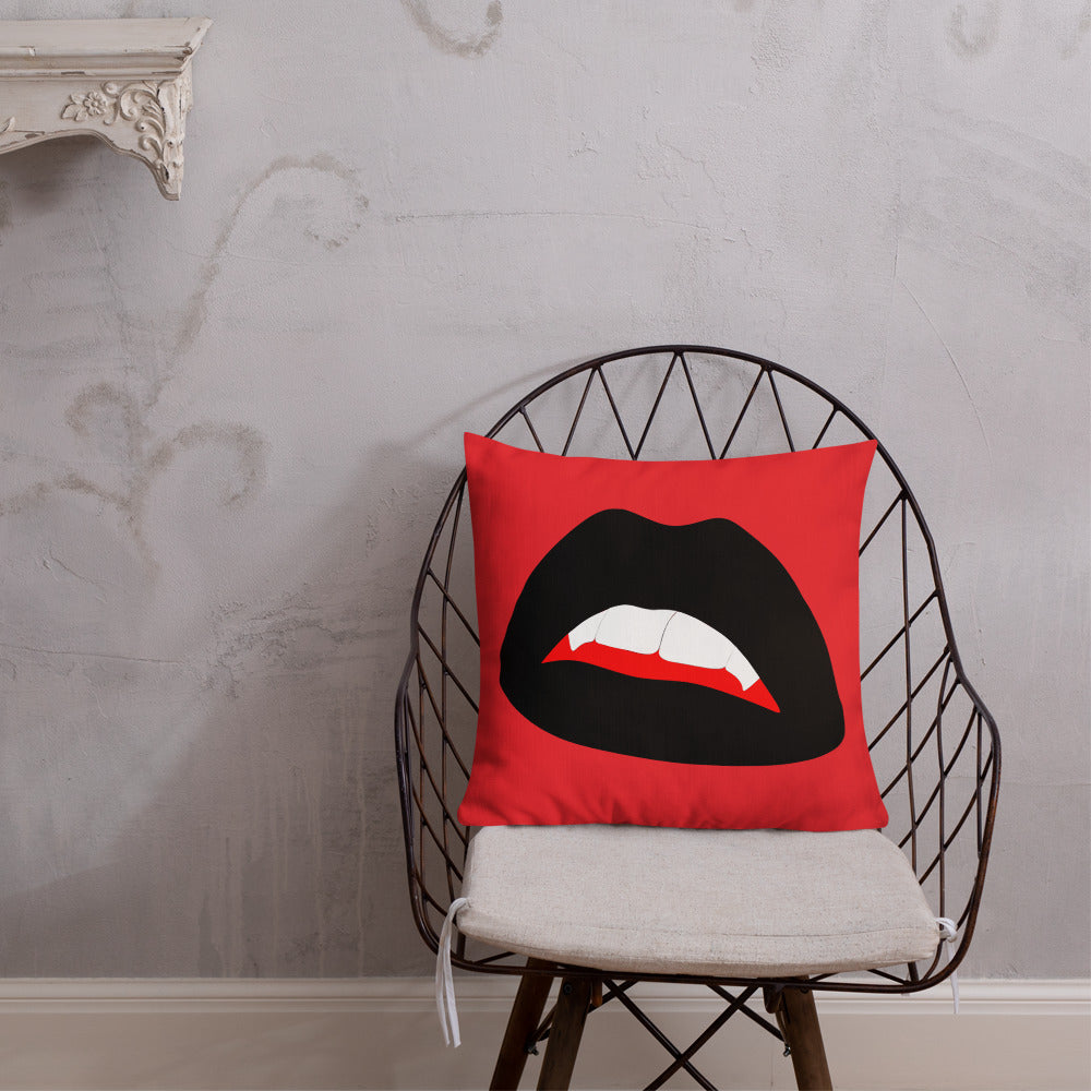 Premium Pillow: Black Vamp Lips on Red (print on both sides)