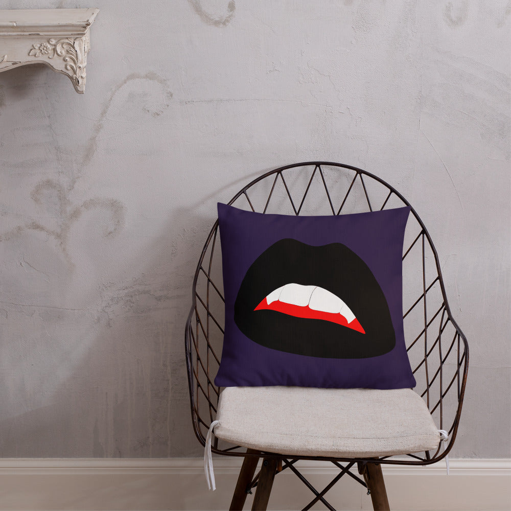 Premium Pillow: Black Vamp Lips on Ultra-Dark Violet (print on both sides)
