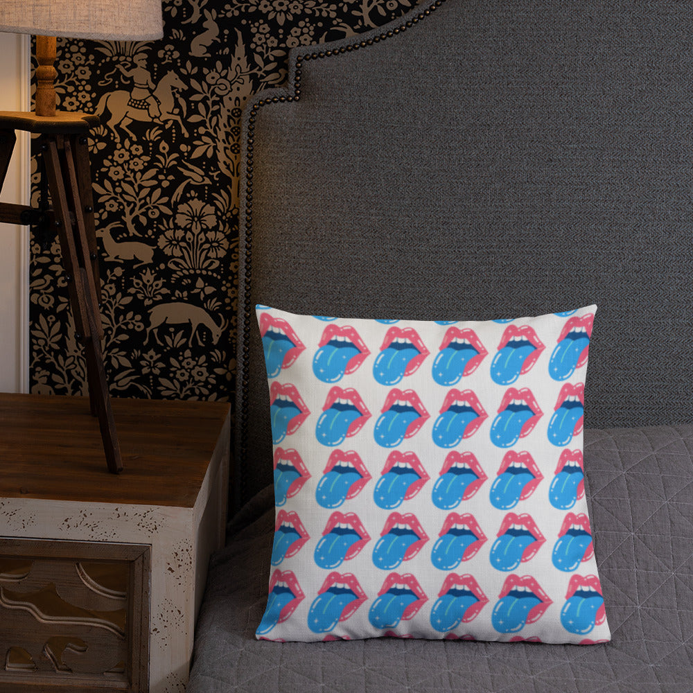 Premium Pillow: Lips, Blue Tongue