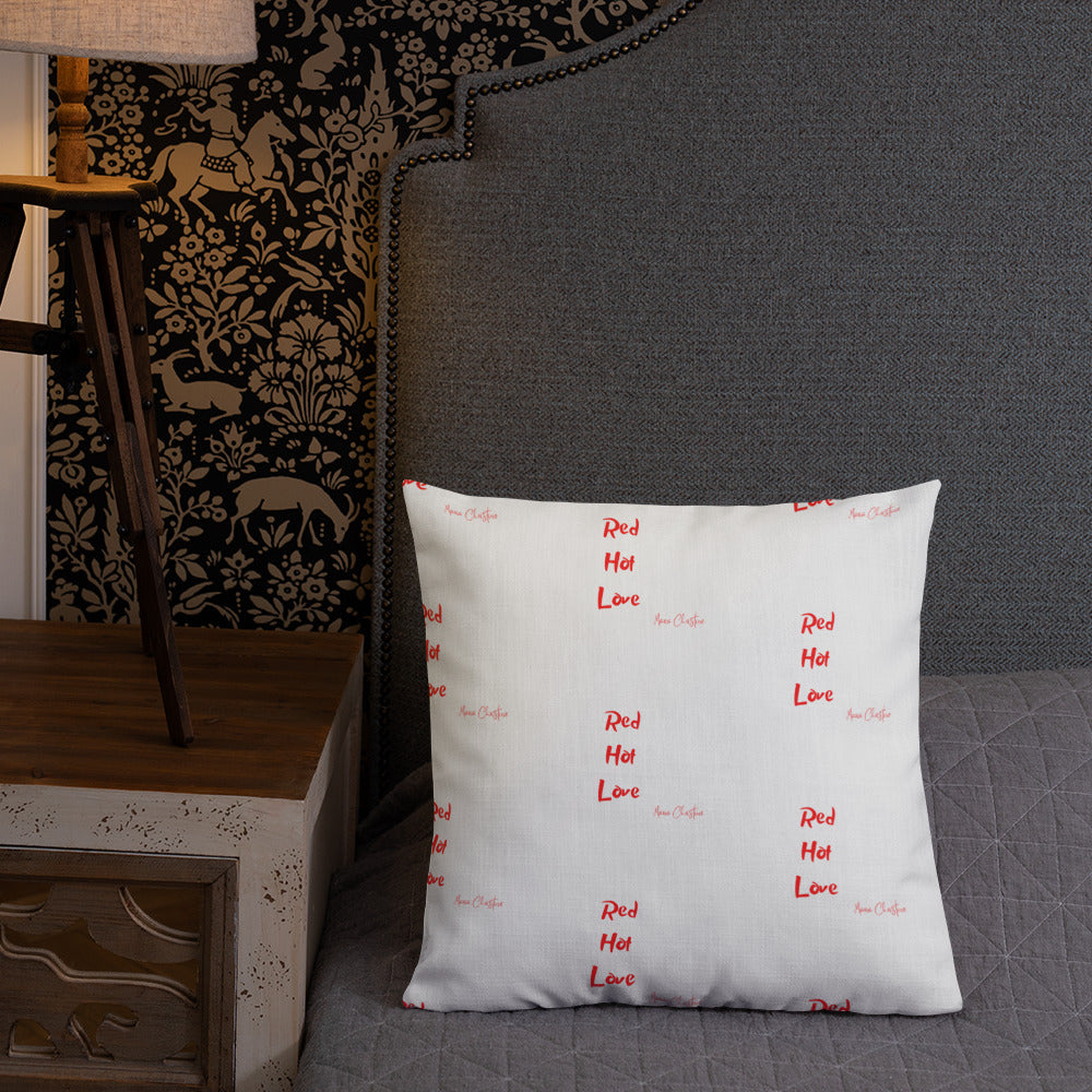Premium Pillow: Red Hot Love Quote (red and white text)