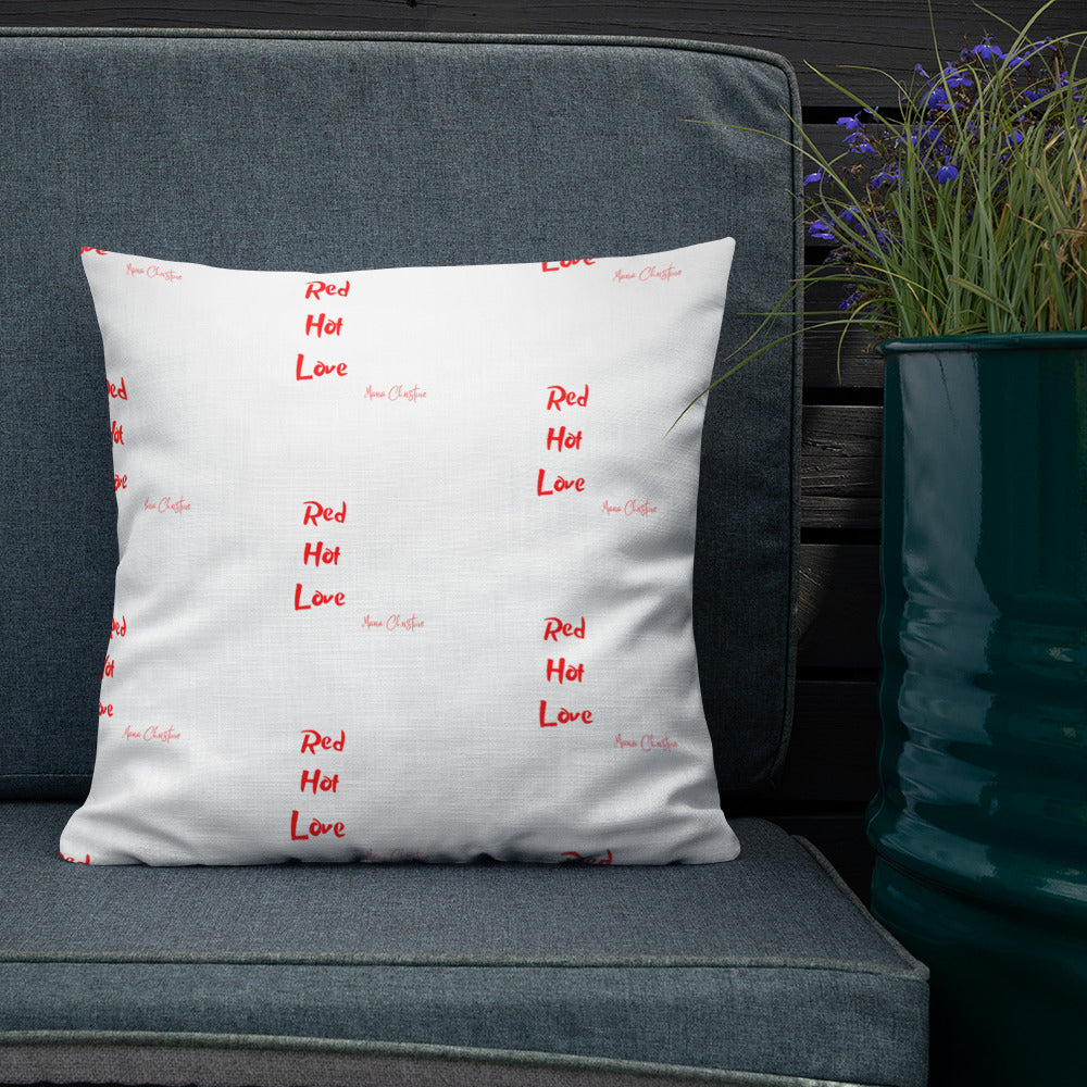 Premium Pillow: Red Hot Love Quote (red and white text)